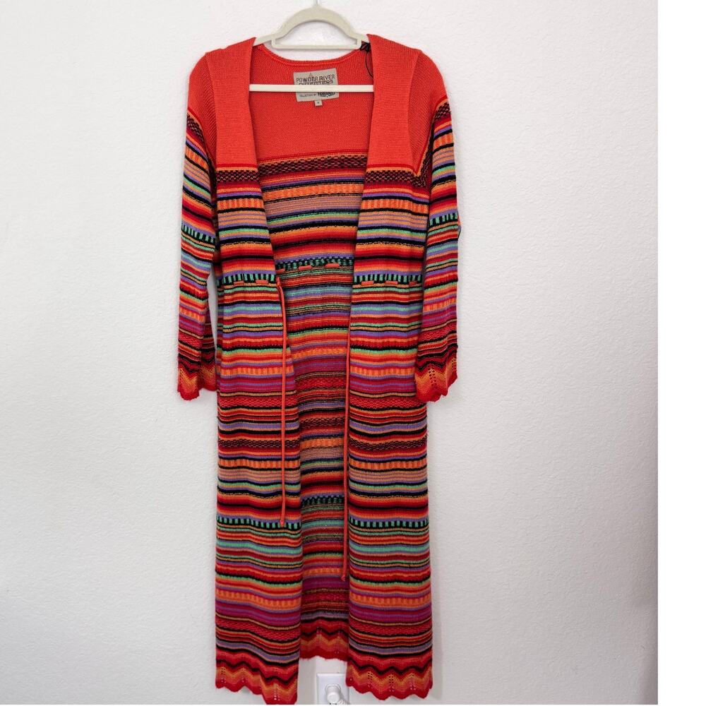 Powder River Outfitters Women Long Duster Cardigan Size S Western Cowgirl Orange